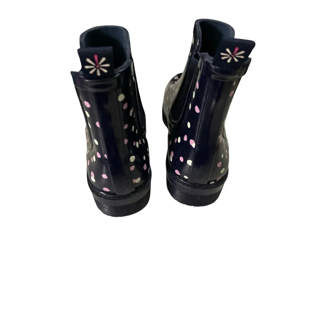 Isaac Mizrahi Live Polka Dot Rain Boots Navy Pink White‎ Chelsea Ankle Boots 7